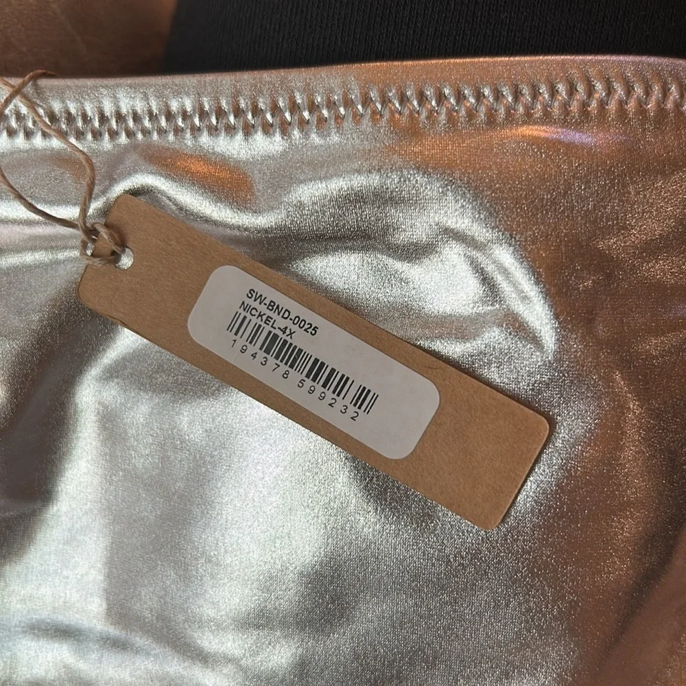 SKIMS (B10) Bandeau Metallic Swim Bikini Top In Nickel Silver Top 4X